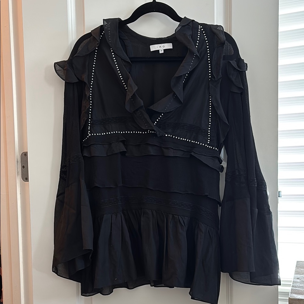 IRO women’s Black Ruffled sheer blouse Top